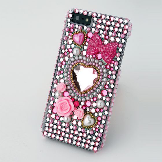 iPhone 5/5s カバー フラワーモチーフデコケース　ピンク