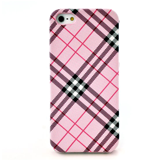 かわいいiPhone5/5sケースチェック柄（斜め）／ピンク