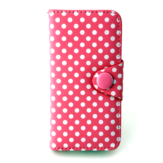 かわいいiPhone5/5sフリップケース水玉ドット／ピンク